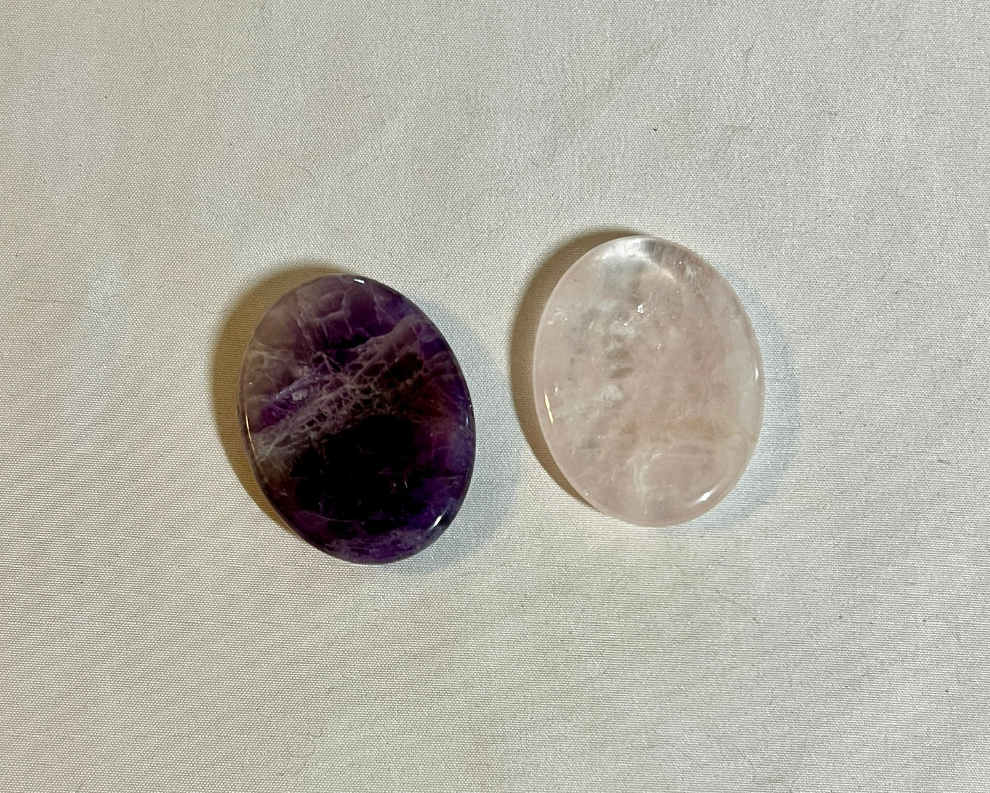 Rose quartz and amethyst worry stones