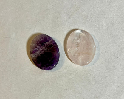Rose quartz and amethyst worry stones