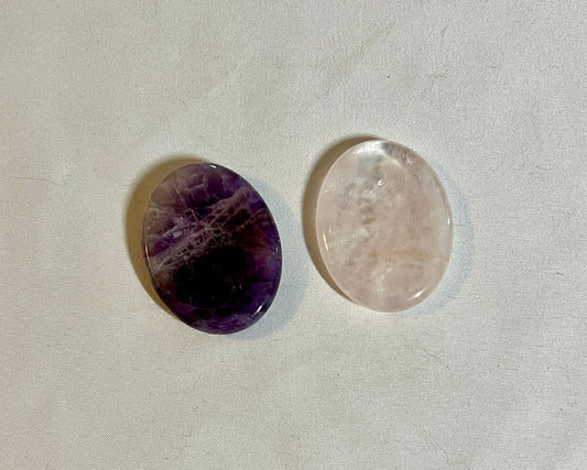 Rose quartz and amethyst worry stones