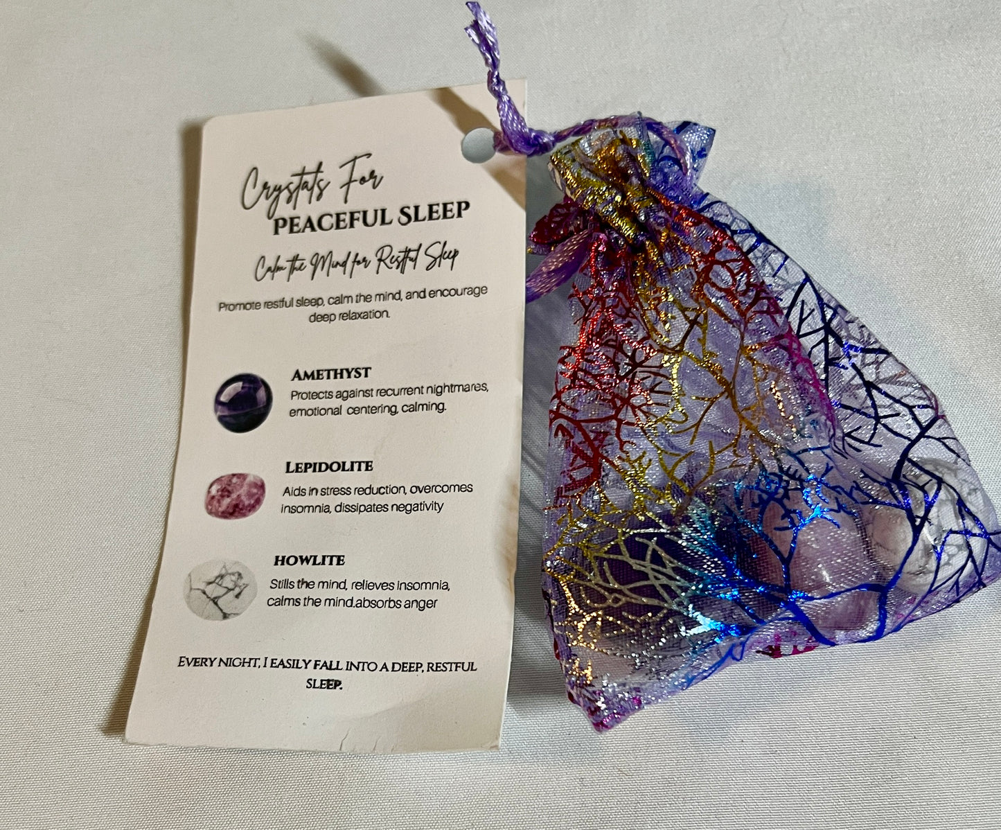 Crystal pouch for peaceful sleep