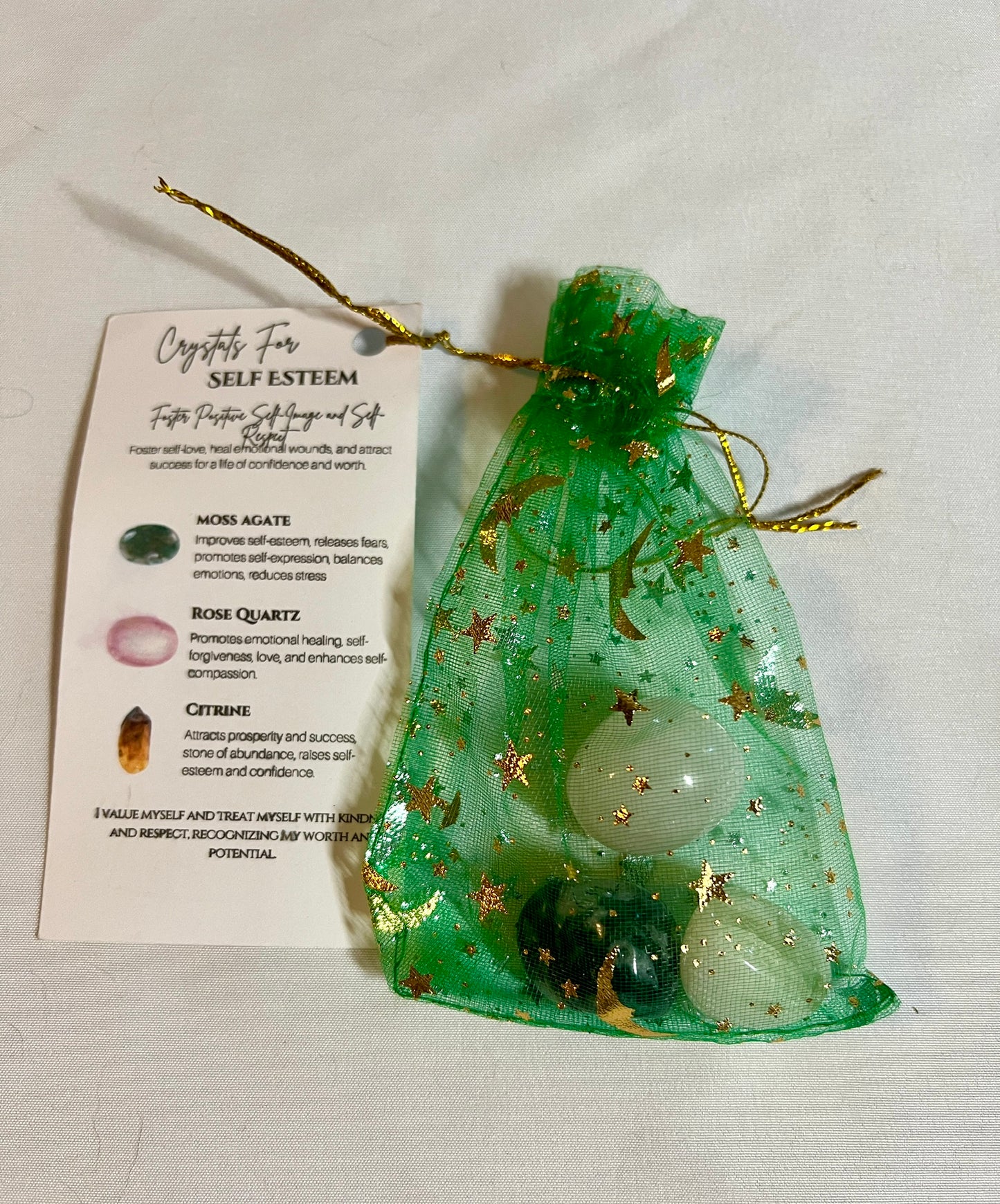 Crystal pouch for self esteem
