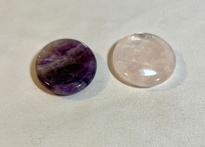 Rose quartz and amethyst worry stones