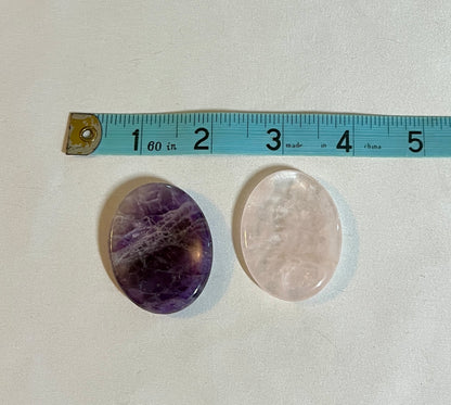 Rose quartz and amethyst worry stones