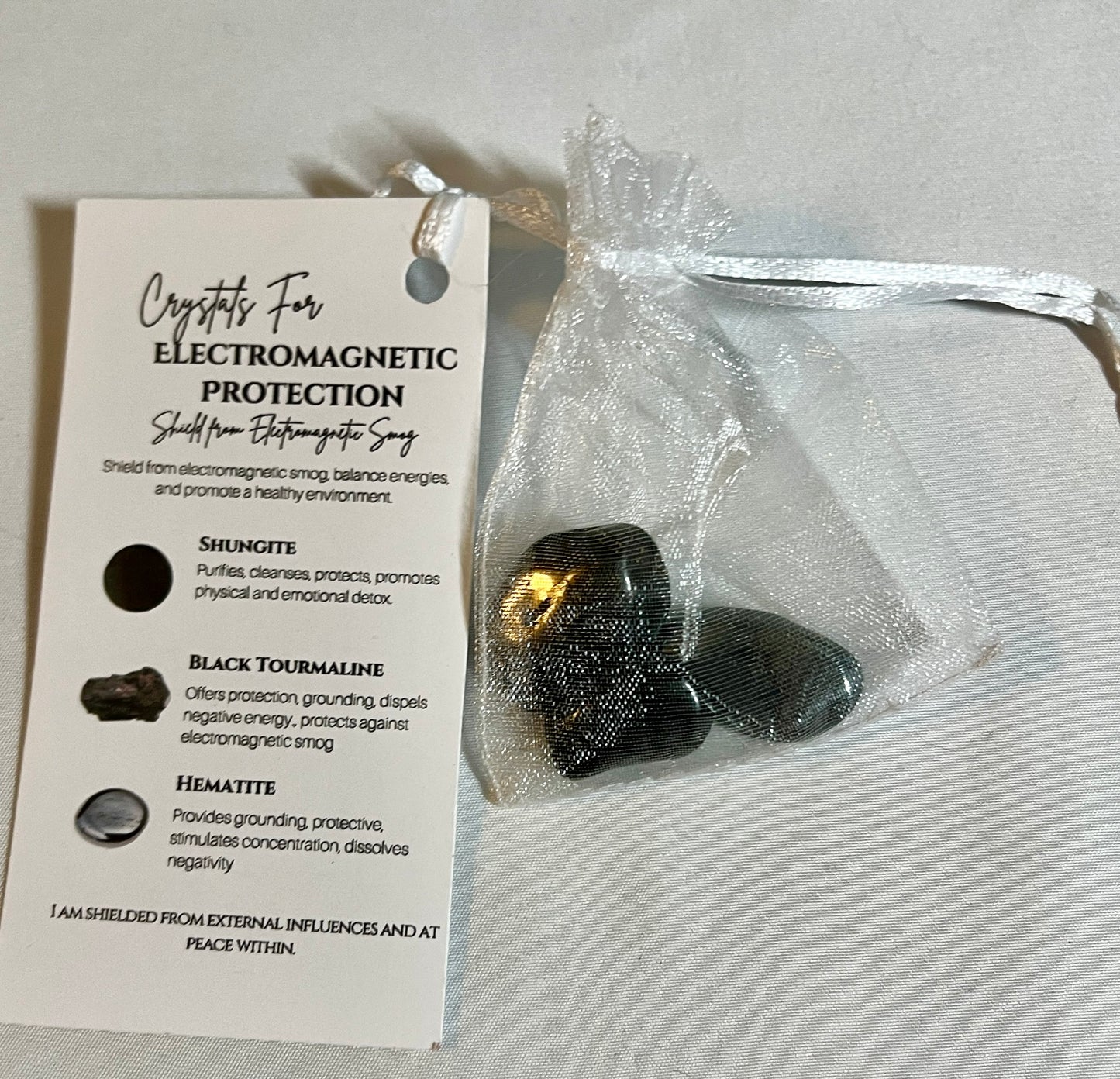 Crystal pouch for electromagnetic protection